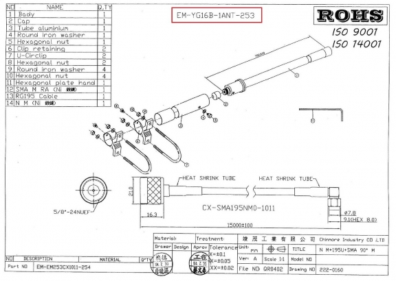 3G OMNI Antenna, Connector RA SMA M and N M with Cable 195U 15M, 824MHz/960MHz/1710MHz/2170MHz